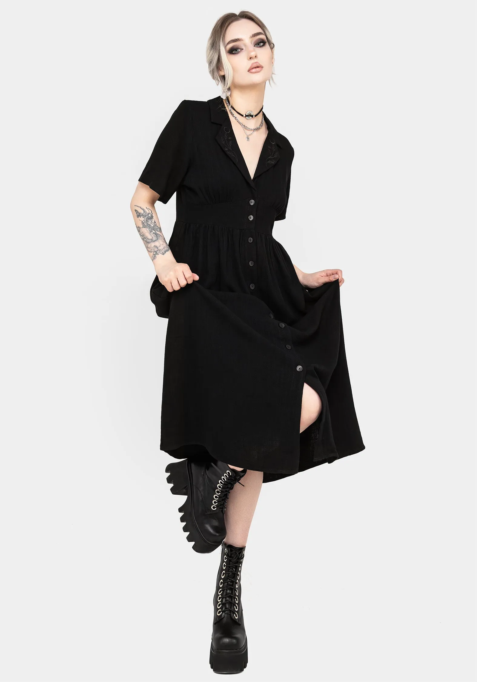 Seasonal Wear Casual Chic Jasmine Embroidered Midi Shirt Dress