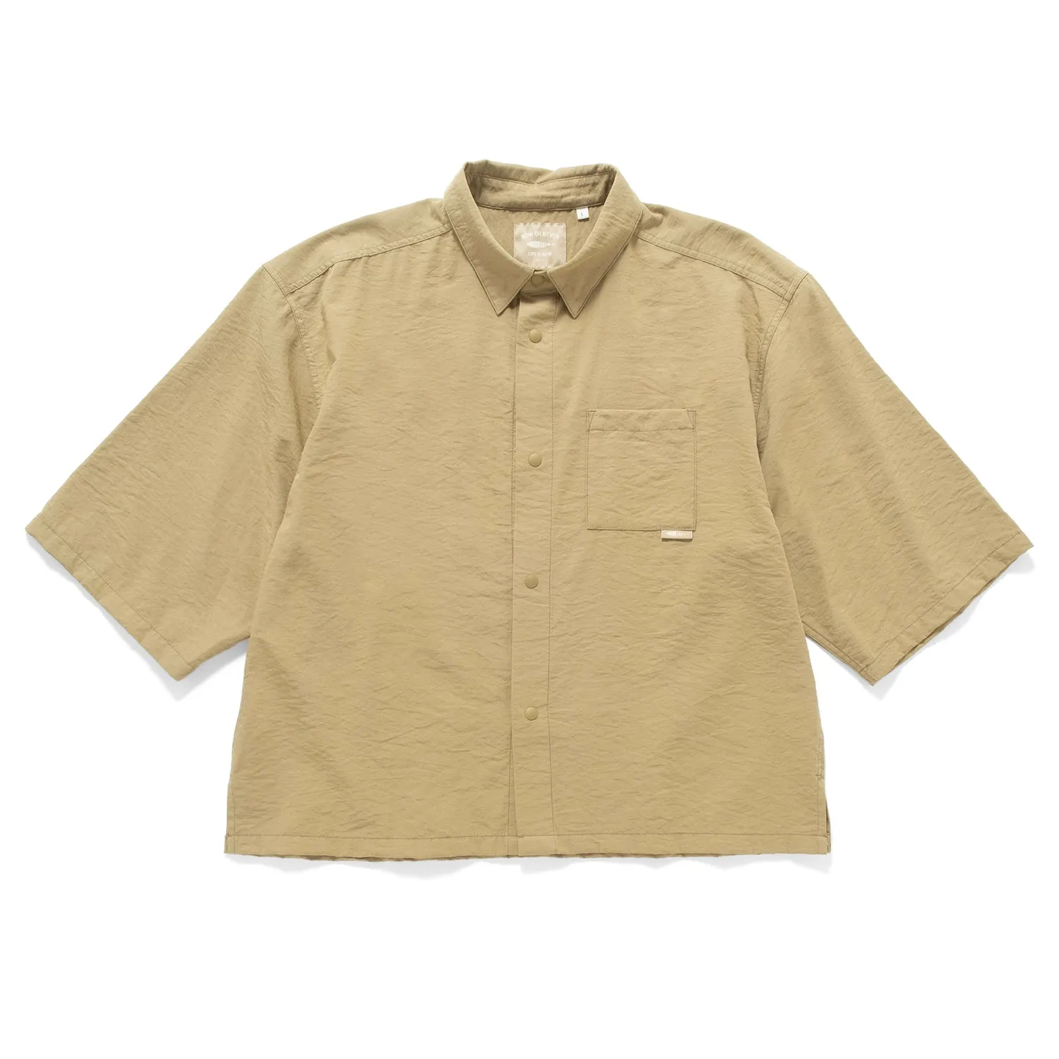 (YS475) Crop Sleeve Open Collar Shirt Midweight Textile