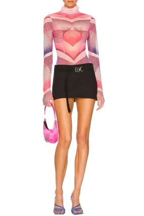 Knitwear Look Drop Shoulder Zadie Power Mesh Turtleneck Top In Modern Geo