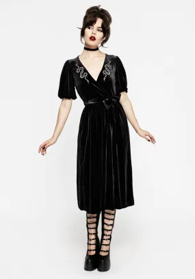 Midi-Length Lined interior Zarina Embroidered Midi Wrap Dress - Black