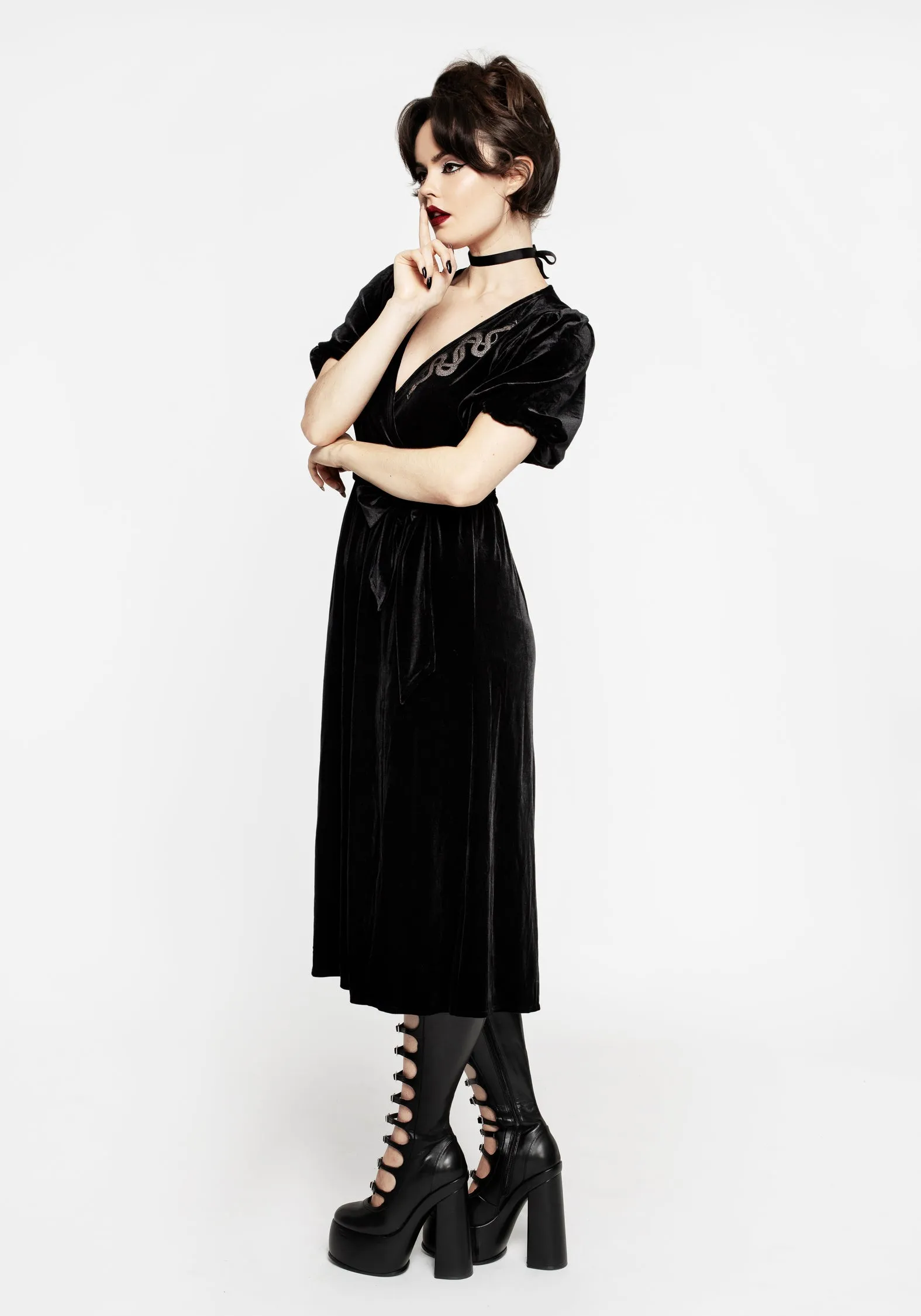 Zarina Embroidered Midi Wrap Dress - Black City Layering