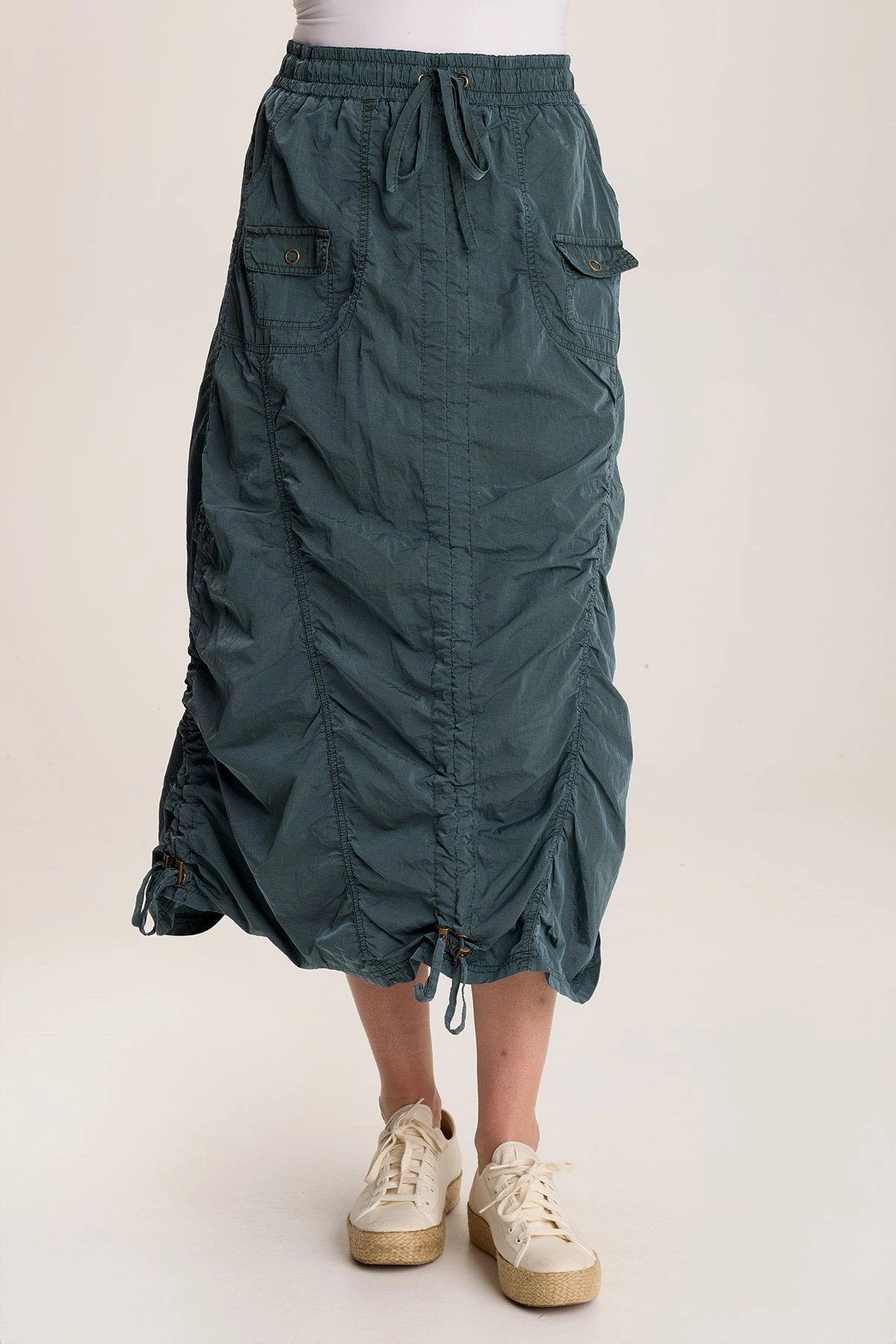 Button Fastenings Machine washable Zeno Ruched Sporty Cargo Midi Skirt