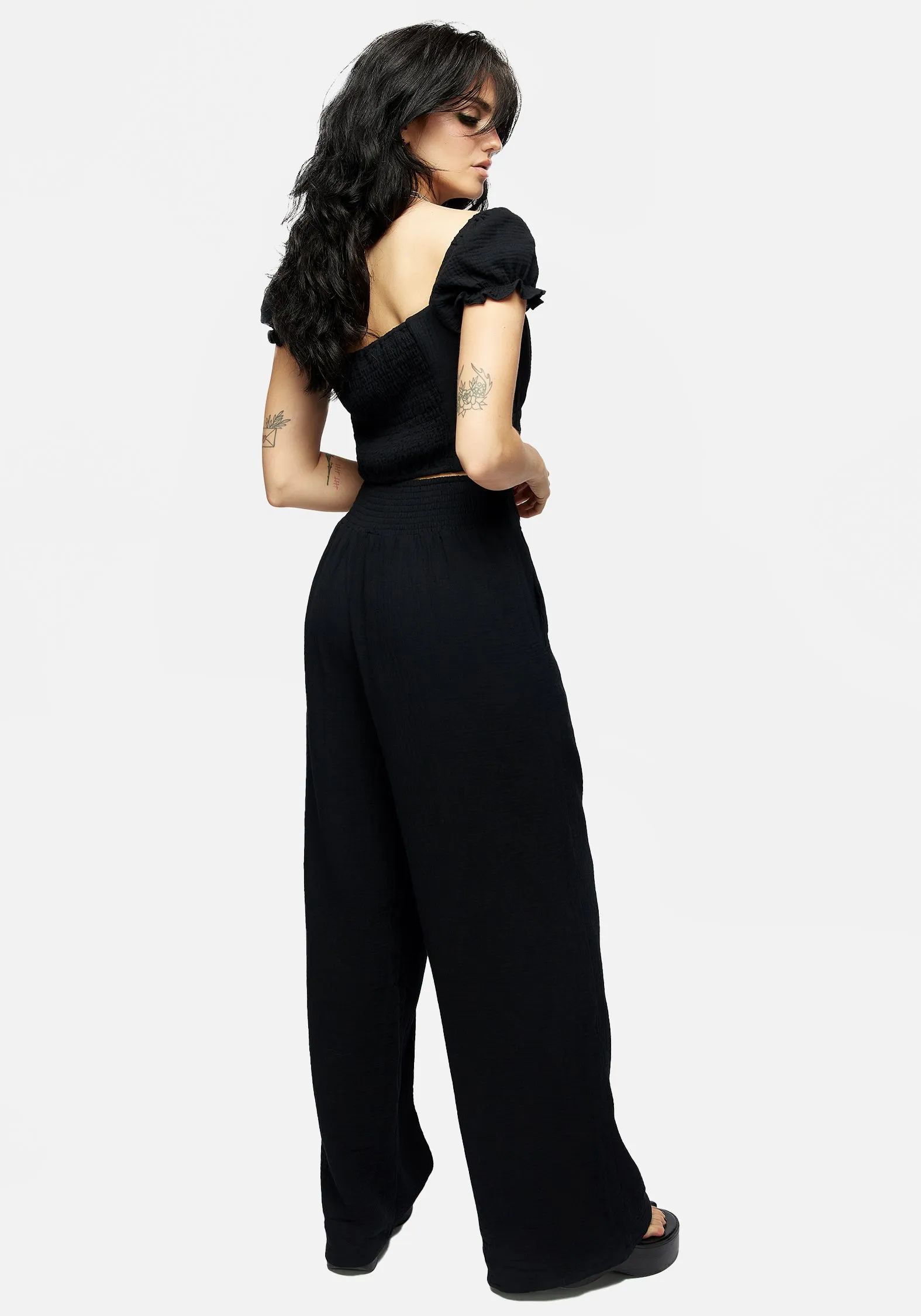 Vine Textured Wide Leg Trouser EcoFriendlyMaterial Adjustable Belt Loops