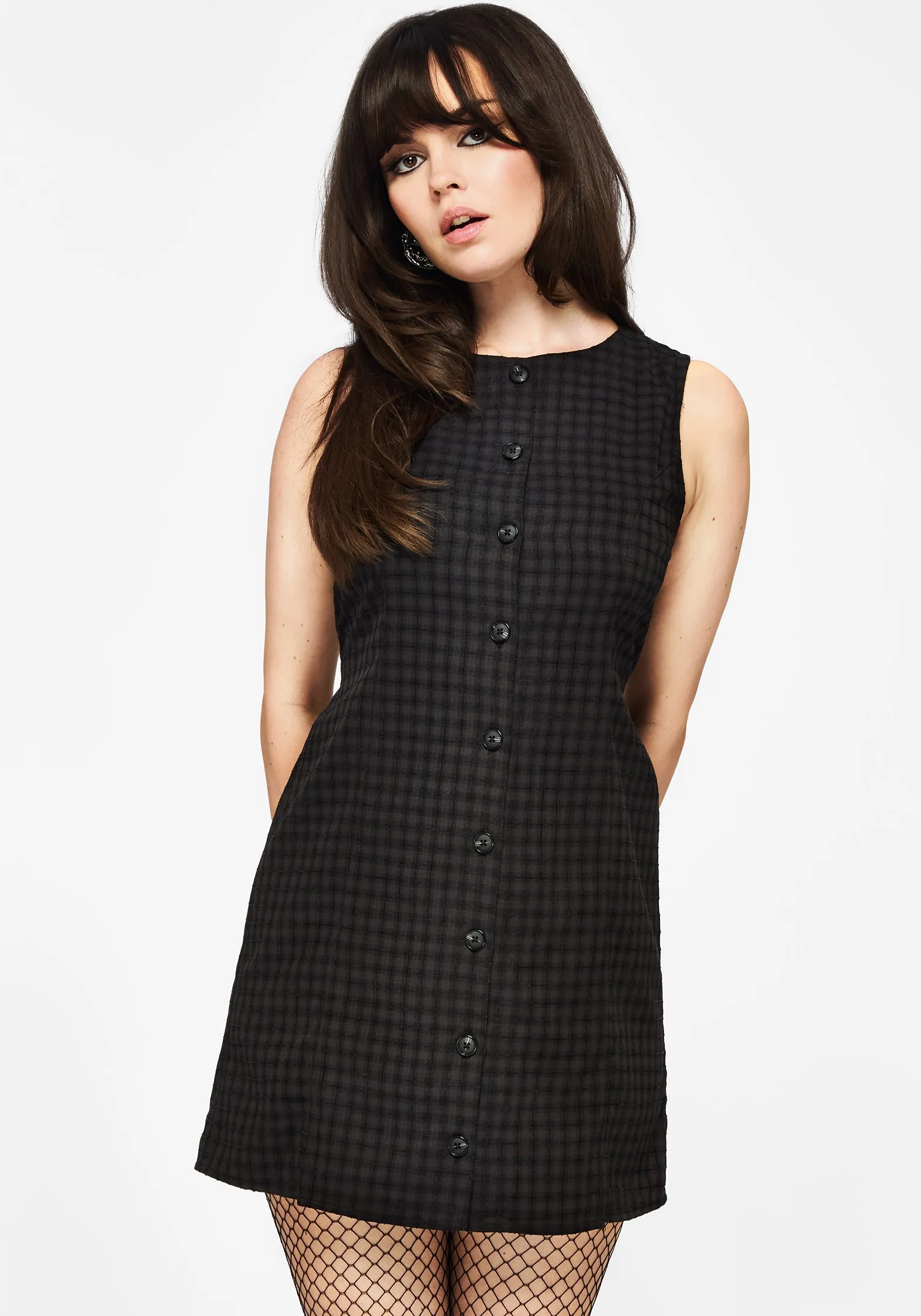 Elegant Look Comfy and Cozy Ziggy Check Button Up Mini Dress