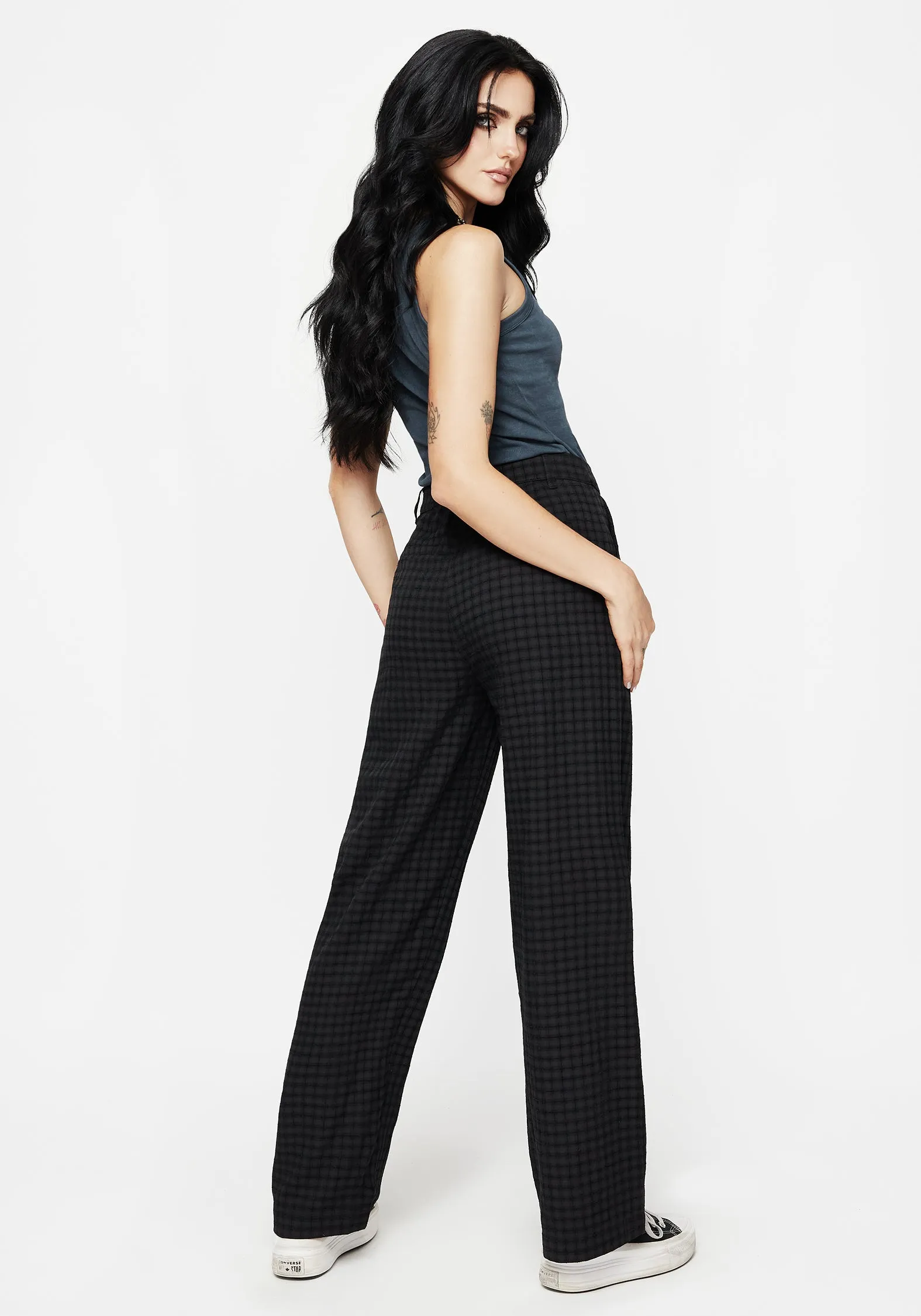 Ziggy Check Straight Leg Trousers Wide Leg Breathable Material