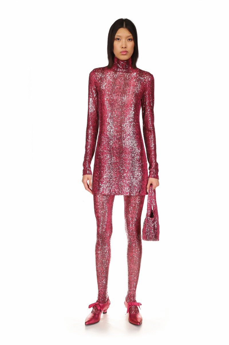Youth Charm Snakeskin Sequin Turtleneck Dress