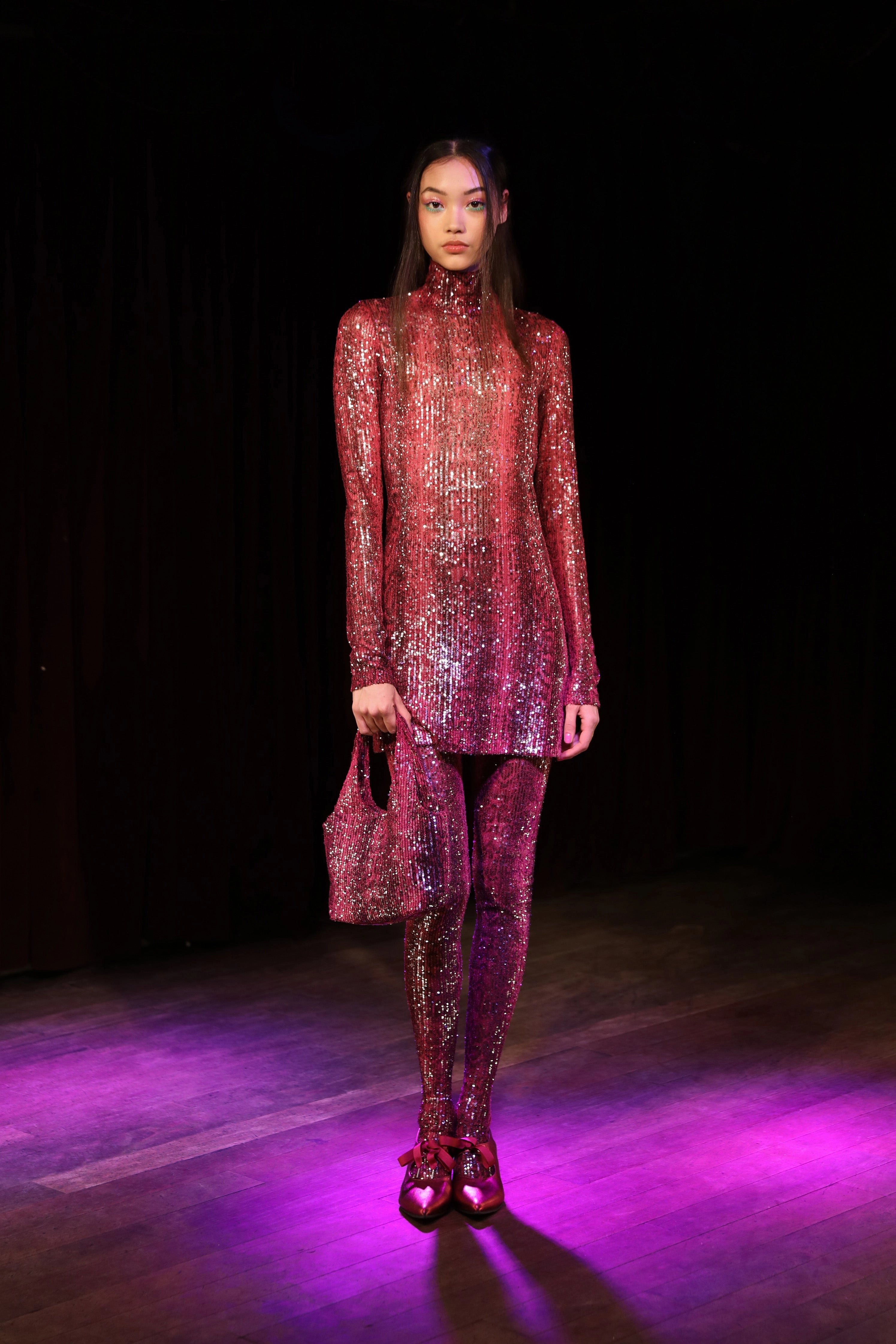 foldable Trendy Cut Snakeskin Sequin Turtleneck Dress