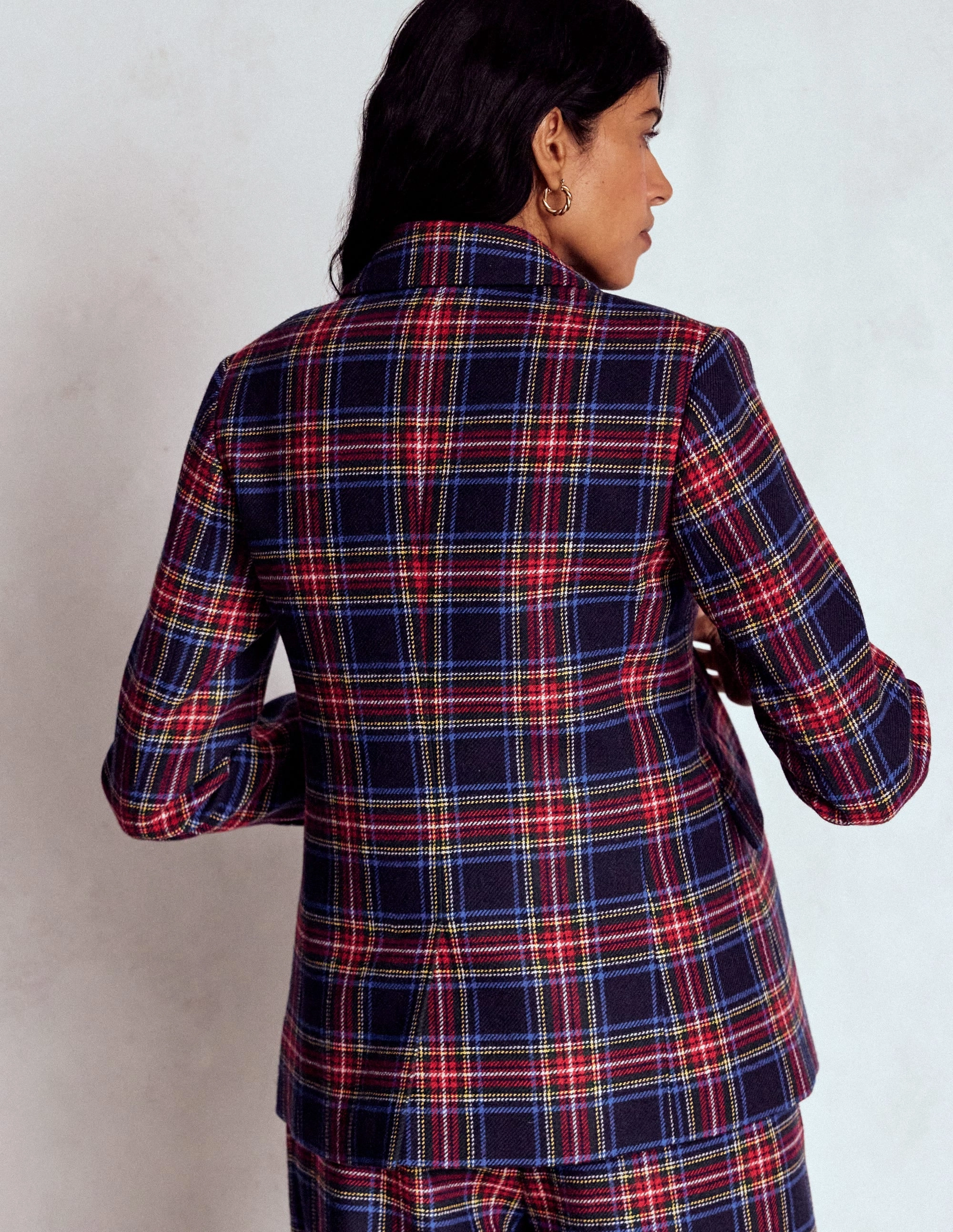 Stamford Wool-Blend Blazer-Navy, Green and Red Check Warmth Without Bulk Water Repellent Fabric