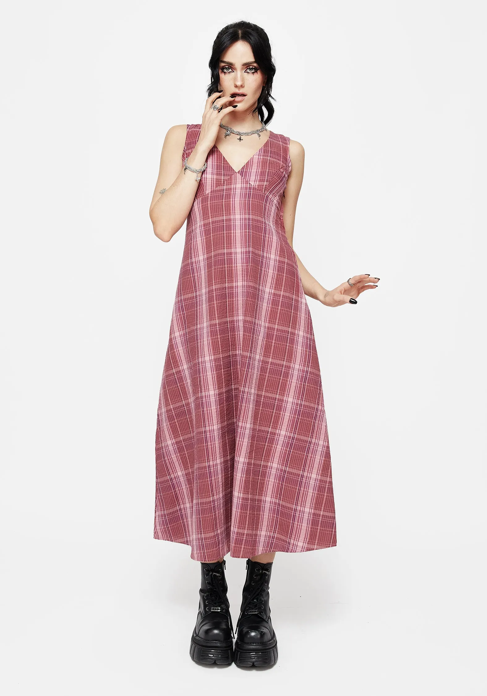 Zorina Cotton Check Midaxi Dress Comfy Shape