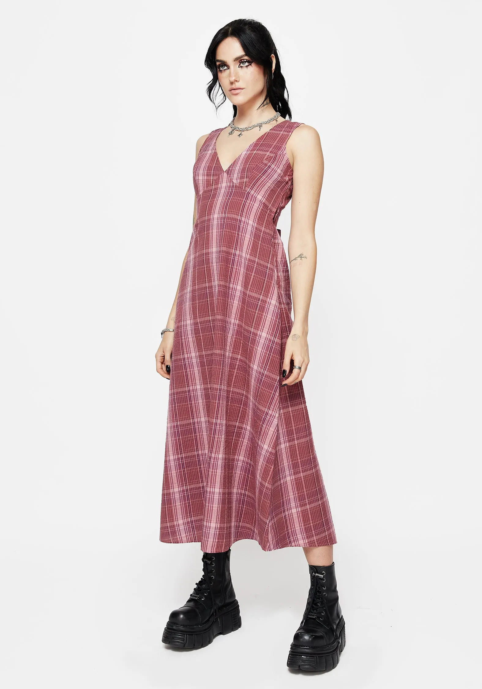 Elegant Mature QuickReleaseClasp Zorina Cotton Check Midaxi Dress