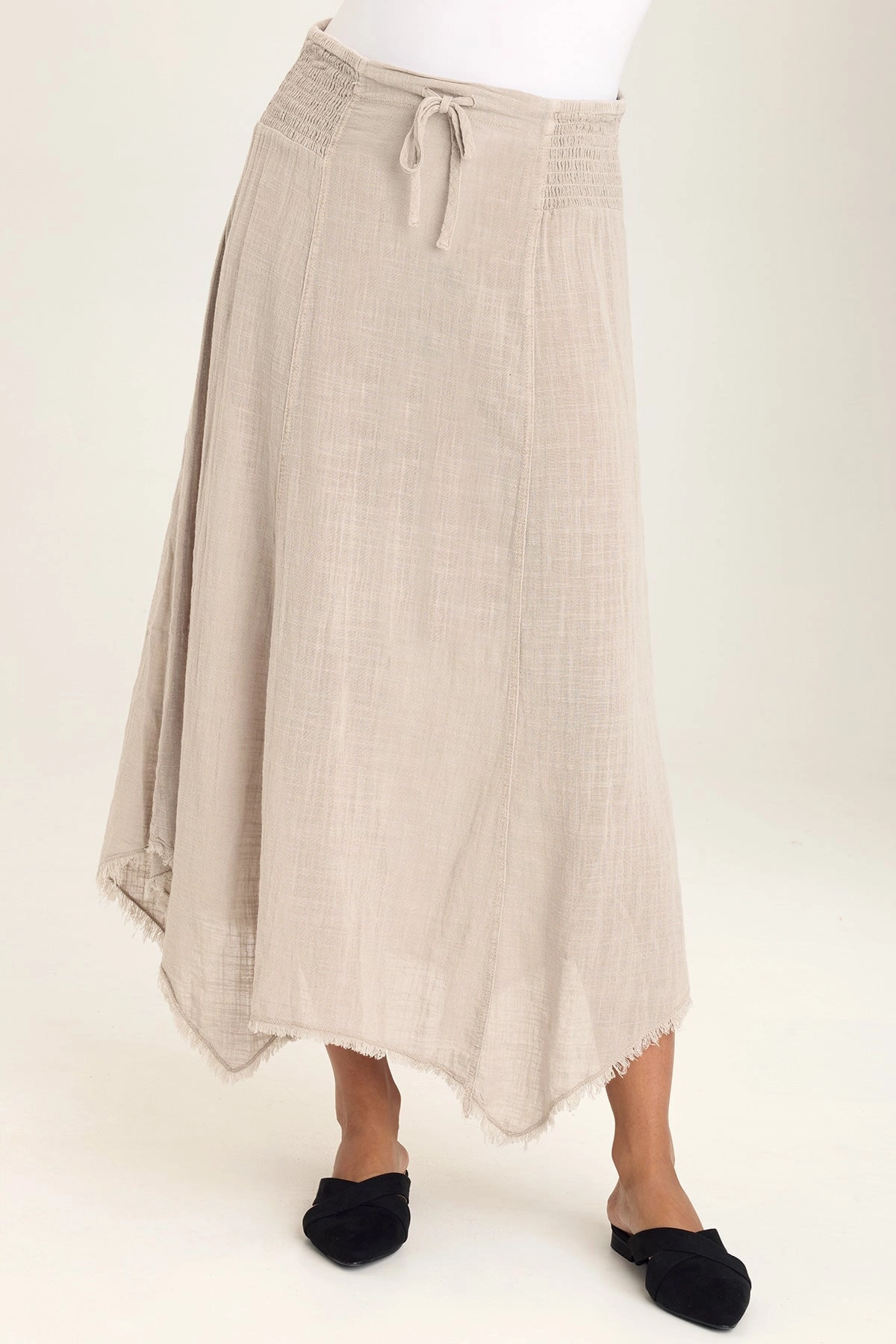Zuri Gauze Handkerchief Casual Midi Skirt Chic Appeal Diagonal Slit